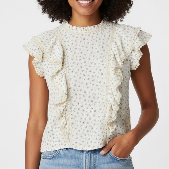 Karlie Tops - Karlie Cream Floral Flutter Sleeve Top